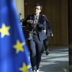 European Commissioner for Enlargement Marta Kos arrives for the weekly college of commissioners meeting at EU headquarters in Brussels, Wednesday, May 21, 2025. (AP Photo/Omar Havana)